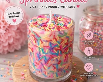 Custom Sprinkle Birthday Candle | Personalized 7 oz Candle | Choose Scent & Label Style