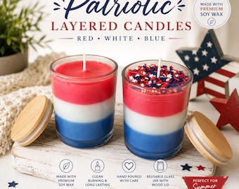 Patriotic Candle | Red White Blue Decor | 4th of July Gift