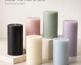 Custom Scented Pillar Candle, 3x6 Soy Blend, Personalized Color, Handmade Home Decor