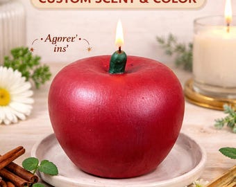Apple Shaped Candle Custom Scent Handmade, Size 3x3, Novelty