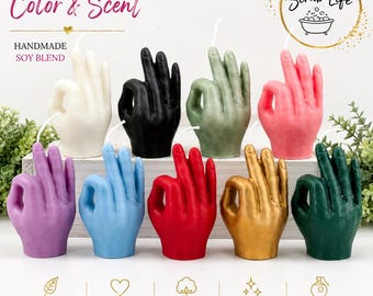 OK Hand Sign Candle | Custom Color & Scent | 3.7 oz Handmade Soy Blend Candle