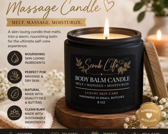 Melt-Into-Skin Massage Candle: Nourishing Body Balm for Relaxation & Couples (4 or 8 oz)