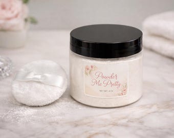 Powder Me Pretty Body Dusting Powder | All Natural Body Powder | Lush Style Body Dust | Custom Scent Color Glitter | 4 oz with Puff