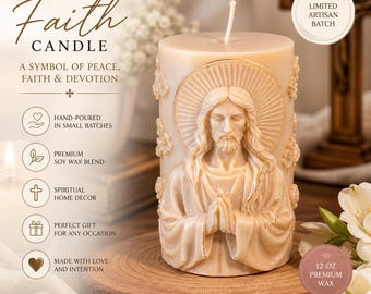 Religious Jesus Candle Handmade Christian Decor Prayer Gift Spiritual Home Decor