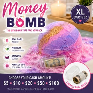 Money Bomb Bath Bomb With Cash Inside |  Gift Surprise