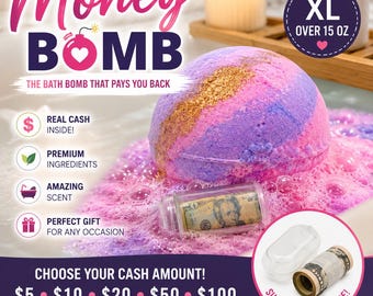 Money Bomb Bath Bomb With Cash Inside |  Gift Surprise