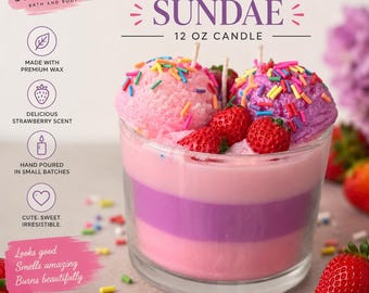 12 oz Ice Cream Dessert Candle Realistic Food Candle Custom Scent Gift