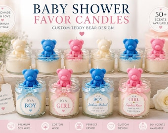 4 oz Personalized Teddy Bear Candles | Baby Shower Favor, Gender Reveal, Baptism Keepsake
