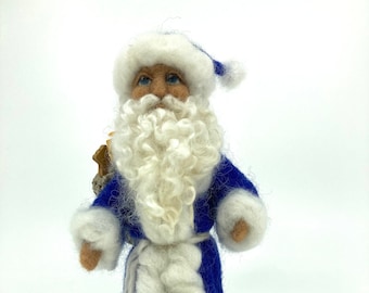 Santa in Blue Needle Felted Figure