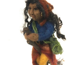 Witch in Flight Needle Felted Figure