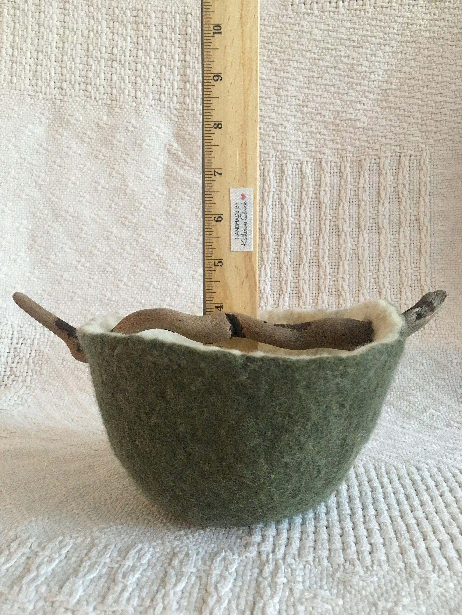 Felted Basket Woolen Bowl with Driftwood handle Wet Felted Etsy