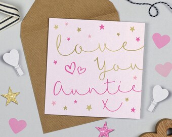Starlight Love You Auntie Card | Gold Foil Birthday Card