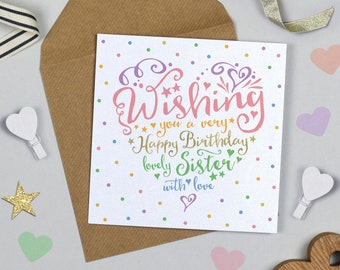 Heart and Soul Rainbow Sister Birthday Card