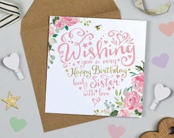 Heart and Soul Floral Sister Birthday Card