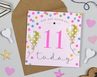 Balloon Brights 11th Birthday Card Pink