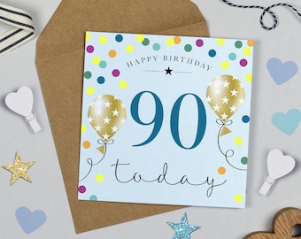Balloon Brights 90th Birthday Card Blue