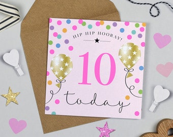 Balloon Brights 10th Birthday Card Pink