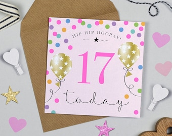 Balloon Brights 17th Birthday Card Pink