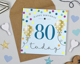 Balloon Brights 80th Birthday Card Blue