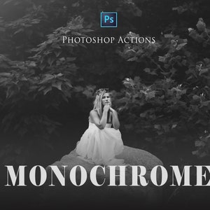 Actions Photoshop, jeu d'actions monochromes CTR, actions en noir et blanc, modification en un clic pour Photoshop, actions par CTandRina - lot de 8