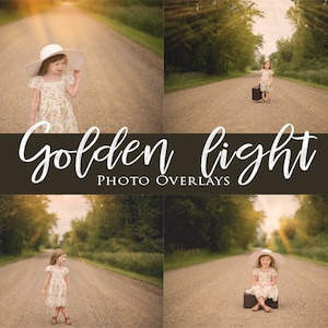 Golden Light Overlays, Golden Light Beams, Golden Light Rays, Golden Light Leak, Golden Light, Light Overlays for Photoshop - Set of 36