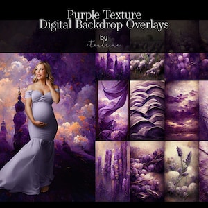 Whimsical Purple Floral Backdrop Overlays for Photoshop (Digital Download)