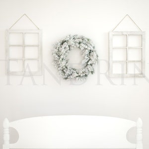Christmas Digital Backdrop, Christmas Wreath with Headboard, Digital Christmas Mini Set-Up, White Holiday Digital Backdrop for Photoshop