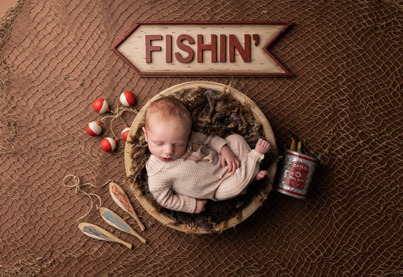 Fishing Newborn Digital Backdrop, Gone Fishin' Baby Backdrop, Father's Day  Newborn Backdrop for Photoshop, Fishing Digital Backdrop 