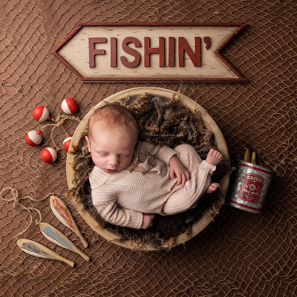 Fishing Newborn Digital Backdrop, Gone Fishin' Baby Backdrop, Father's Day Newborn Backdrop for Photoshop, Fishing Digital Backdrop