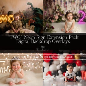 Neon "TWO" Sign Overlays Extension Pack, Neon Light Overlays for Photoshop, Neon Number Signs, Cake Smash Neon Sign Overlay for Composites