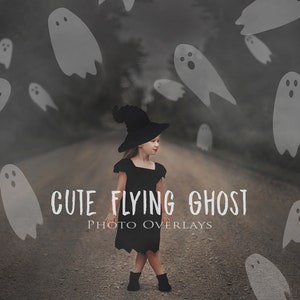 Cute Ghost Overlays, Halloween Overlays, Spooky Overlays, Flying ghosts, Overlays for Photographers and Creatives, Overlays for Photoshop image 1