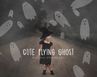 Cute Ghost Overlays, Halloween Overlays, Spooky Overlays, Flying ghosts, Overlays for Photographers and Creatives, Overlays for Photoshop