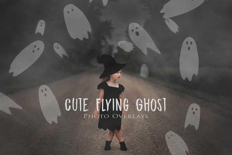 Cute Ghost Overlays, Halloween Overlays, Spooky Overlays, Flying ghosts, Overlays for Photographers and Creatives, Overlays for Photoshop image 1