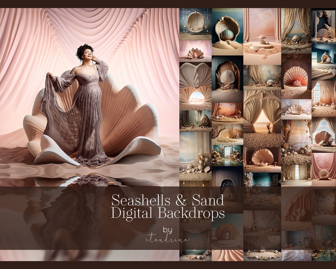 Seashells and Sand Digital Backdrops, Seashell Digital Backdrop
