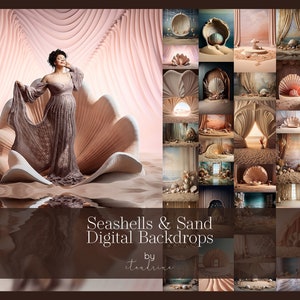Seashells and Sand Digital Backdrops, Seashell Digital Backdrop, Maternity Digital Backdrops, Seashell Beach Backgrounds for Photoshop
