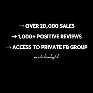 May include: Black and white text on a black background. The text reads: "&rarr; OVER 20,000 SALES", "&rarr; 1,000+ POSITIVE REVIEWS", "&rarr; ACCESS TO PRIVATE FB GROUP", "www.retraindigital"