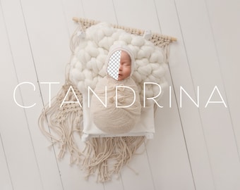 Newborn Digital Backdrop, Neutral Colors Newborn Background, White and Beige Macrame PNG Newborn Digital Backdrop for Photoshop