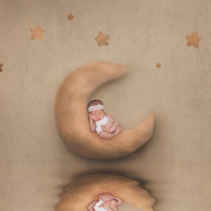 Digital bakgrund för nyfödda med måne och stjärnor: Drömsk vattenreflektion (digital nedladdning)