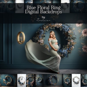 Blue Floral Ring Maternity Digital Backdrops: Photoshop Overlays (Digital Download)