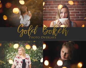 Gold Bokeh Photo Overlays: Christmas Edition (Set of 40) (Digital Download)