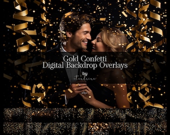 Sobreposição digital de confete dourado: cenário fotográfico de Ano Novo (arquivos JPG)