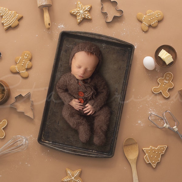 Baking Cookies Newborn Digital Backdrop, Christmas Cookies Backdrop, Gingerbread Cookies Background, Newborn Holiday Backdrop for Photoshop