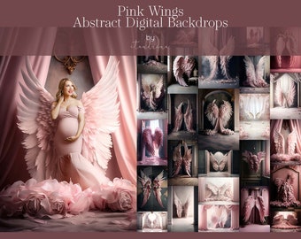 Fondos digitales con alas de ángel rosas: Fotografía de estudio para maternidad (Descarga digital)