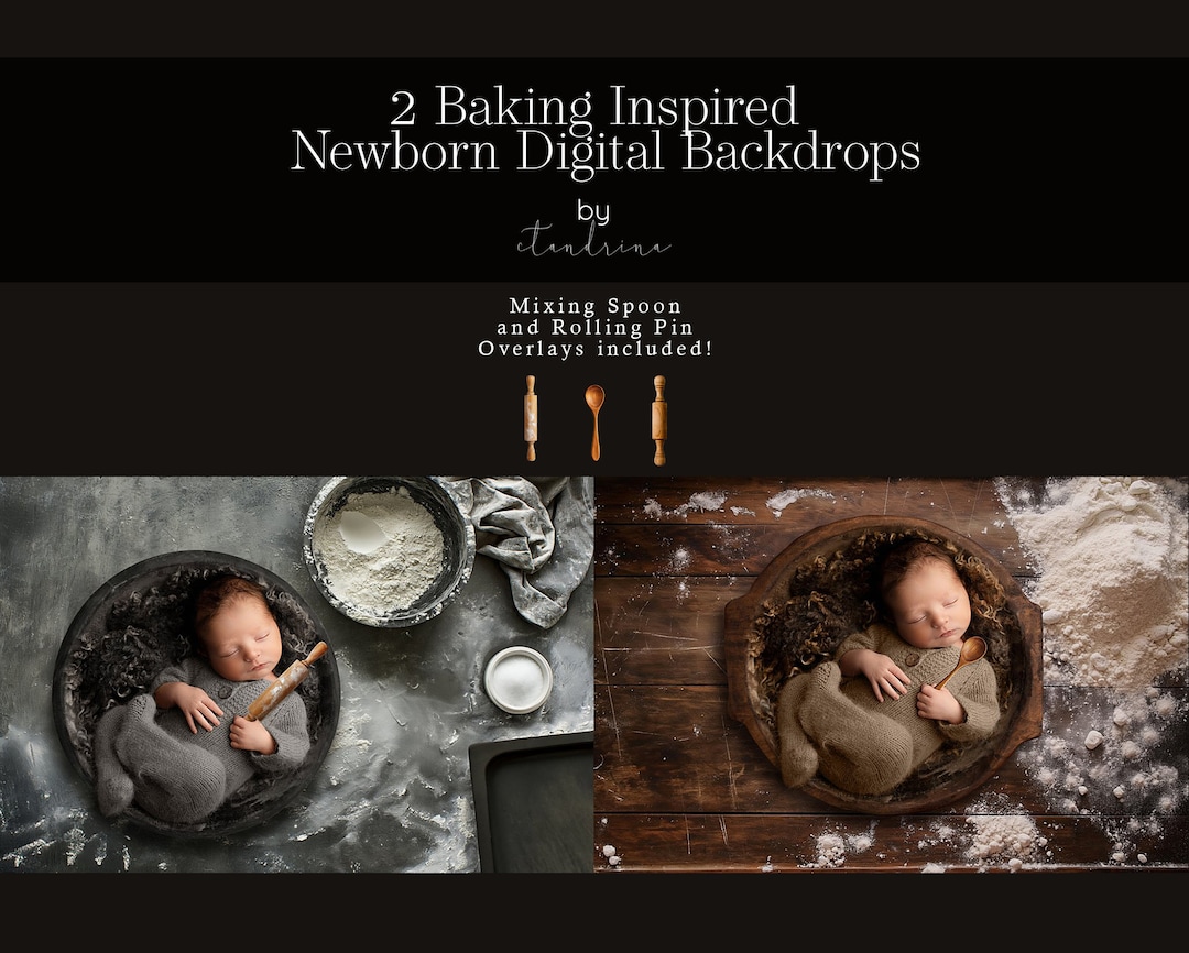 2 Baking Newborn Digital Backdrops: Spoon & Rolling Pin Overlays ...