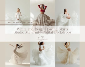 Fondos digitales con faldas de maternidad fluidas: vestido blanco y beige (JPG)