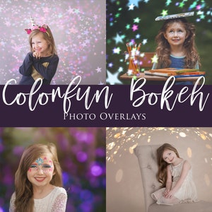42 Color Fun Bokeh Overlays, Heart Bokeh, Star Bokeh, Pretty Bokeh Photoshop Overlays, Light Overlays, Colorful Bokeh Overlays for Photoshop