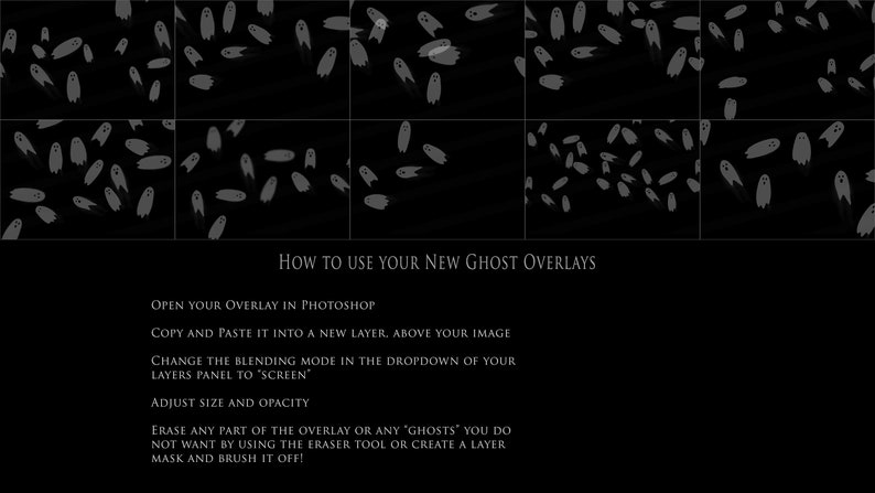 Cute Ghost Overlays, Halloween Overlays, Spooky Overlays, Flying ghosts, Overlays for Photographers and Creatives, Overlays for Photoshop image 2
