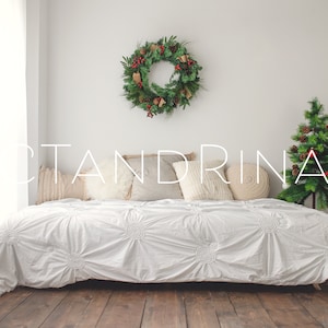 Christmas Digital Backdrop, Holiday Digital Background, White Bed Christmas Minis Digital Backdrop, Neutral Holiday Backdrop for Photoshop