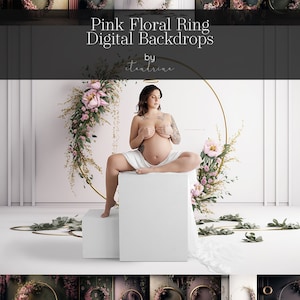 Pink Floral Ring Backdrops, Floral Hoop Backdrops, Maternity Digital Backdrops, Flower Ring Backdrops for Photoshop Composite
