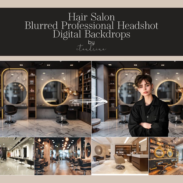 Hair Stylist Headshot Digital Backdrops, Blurred Professional Headshot Backgrounds for Photoshop, Hair Salon Soft Focus Backdrops